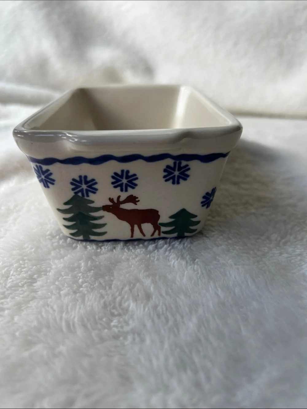 Handcrafted Boleslawiec polish pottery mini loaf baker “Ring around the reindeer